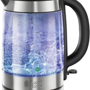 Russell Hobbs Illuminating Glass Kettle, 1.7L, Fast Boil, Black, 21600-10 | Brushed Stainless Steel Accents, 3KW, Washable Anti-Scale Filter, Button to Open...