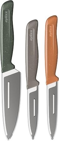 Zyliss 3 Piece Knife Set Professional Kitchen Knives with Protection Covers | Includes 18cm Chef Knife and 10cm Utility Knife Knife and 9cm Serrated Utility...