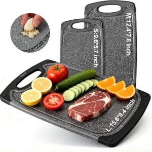 KIMIUP Plastic Chopping Board Set of 3, Dishwasher Safe, BPA Free, Black | Cutting Boards for Kitchen with Grinding Area, Juice Groove, Non-Slip Feet,...
