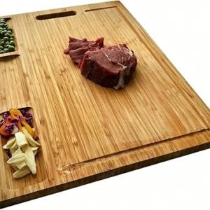 NIUXX Bamboo Cutting Board with 3 Built-in Compartments & Handles | Reversible Chopping Tray with Juice Grooves - Large 43x32x2 cm Charcuterie Block...