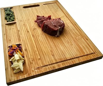 NIUXX Bamboo Cutting Board with 3 Built-in Compartments & Handles | Reversible Chopping Tray with Juice Grooves - Large 43x32x2 cm Charcuterie Block...