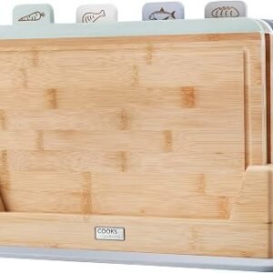 Cooks Professional Set of 4 Index Chopping Boards | Bamboo Chopping Boards with Stand | Wooden Food Preparation Cutting Blocks with Tabs for Fruit &...