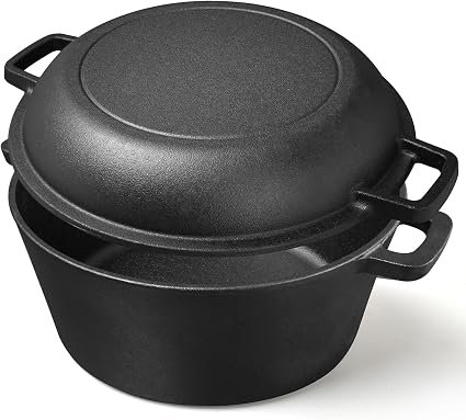 2 in 1 Cast Iron Dutch Oven 5 QT Dutch Oven Pot + 1.6 QT Dual Function Skillet Lid Ideal for Bread Baking, Stew & Casserole - Compatible with Induction,...