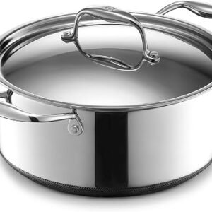 HexClad Hybrid Nonstick 5-Litre Dutch Oven with Stainless Steel Lid, Stay-Cool Handles, Dishwasher-Friendly, Oven-Safe Up to 480°C, Induction Ready,...