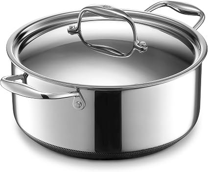 HexClad Hybrid Nonstick 5-Litre Dutch Oven with Stainless Steel Lid, Stay-Cool Handles, Dishwasher-Friendly, Oven-Safe Up to 480°C, Induction Ready,...
