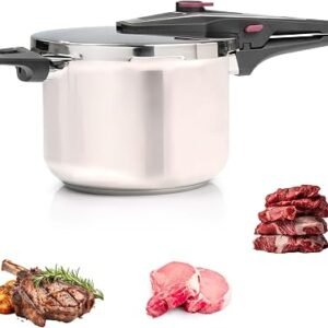 Crystals 4L/6L Stainless Steel Pressure Cooker ? Large Induction Hob Compatible Cooker with Dual Handles for Fast Cooking at Home or in Catering Kitchens (6L Pressure Cooker)