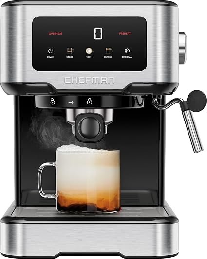 Chefman CraftBrew Espresso Machine 15-Bar, Steam Wand, Digital Touchscreen