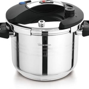 HomeTronix 8 Litre Pressure Cooker with LED Pressure Display, Steamer Basket, Double Side Handles Stainless Steel, Silver with Extra glass Lid
