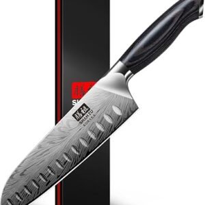 SHAN ZU Santoku Knife 18cm, Powder Steel Japanese Chef Knife | Ultra Sharp 12° Blade High Carbon Carving Knives, Professional Kitchen Knife with Ergonomic...