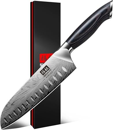 SHAN ZU Santoku Knife 18cm, Powder Steel Japanese Chef Knife | Ultra Sharp 12° Blade High Carbon Carving Knives, Professional Kitchen Knife with Ergonomic...