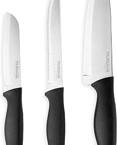 3 Piece Stainless Steel Blades Knife Set with Black Handles - by Nuovva