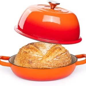 Enamelled Cast Iron Dutch Oven Pot – Dutch Oven For Sourdough Bread Baking – Cast Iron Bread Pot – Orange, 6 Quarts, 26cm – by Nuovva