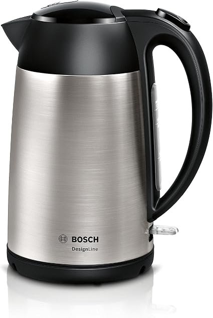 Bosch DesignLine Stainless Steel Cordless Kettle,TWK3P420GB, Silver & Black | Fast Boil, 1.7 Litres, 360° Base, Auto Shut-Off, Removable Anti-Scale...