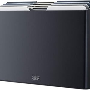 Joseph Joseph Folio 4-Piece Colour coded Chopping Board Set, Slimline case for organised storage, Large - Graphite