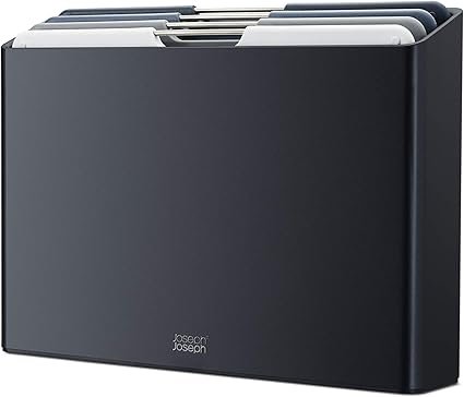 Joseph Joseph Folio 4-Piece Colour coded Chopping Board Set, Slimline case for organised storage, Large - Graphite
