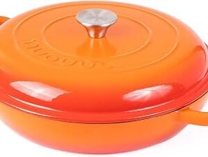 Shallow Cast Iron Casserole with Lid – Non Stick Dutch Oven Pot, Oven Safe up to 500° F – Sturdy Ovenproof Stockpot Cookware – Enamelled Cooking Pot –...