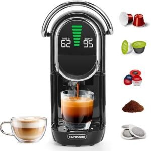 Magician1 Mini Multi-Capsule Coffee Machine 5-in-1 for Nespresso, Dolce Gusto, Starbucks, ESE 44mm Pods, A Modo Mio and Ground Coffee, 20Bars, 1450W, Hot & Cold Brew Espresso Machine for Home Dorm