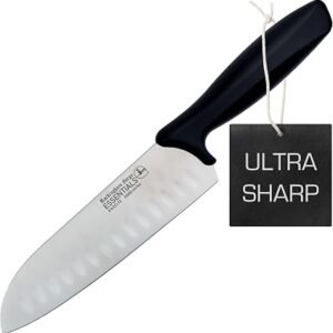Rockingham Forge Range 17.5cm Santoku Knife - Lightweight Sharp Stainless Steel Kitchen Knives with Black Handle