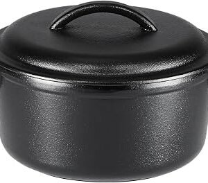 Amazon Basics Round Pre-Seasoned Cast Iron Mini Dutch Oven Pot with Lid and Dual Handles, 1.89 l, Black