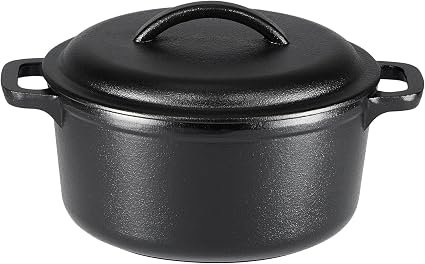 Amazon Basics Round Pre-Seasoned Cast Iron Mini Dutch Oven Pot with Lid and Dual Handles, 1.89 l, Black