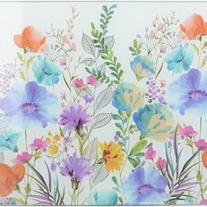 Creative Tops Premium Glass Worktop Saver, Kitchen Surface Protector with 'Meadow Floral' Design, 40 x 30cm, Multi-Colour