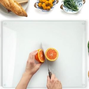 Kitchenville Glass Chopping Board, 50x40cm: Durable, Hygienic Tempered Glass Worktop Saver, Heat-Proof, Clear