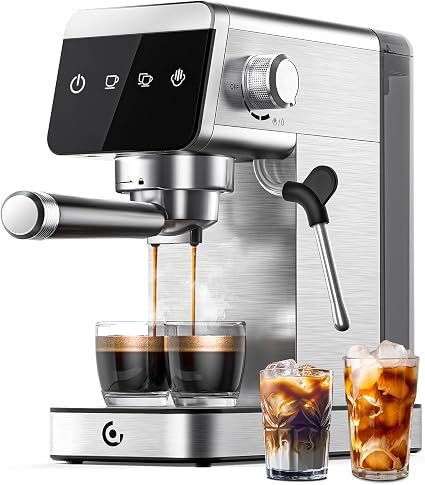 AMZCHEF Coffee Machine 20 Bar, Compact Espresso Machine, Stainless Steel