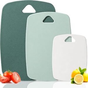 Rouceyxin Chopping Board Set, BPA Free Plastic Cutting Board, Dishwasher Safe Cutting Board, Chopping Boards for Kitchens Easy Hanging Set of 3 (Green)