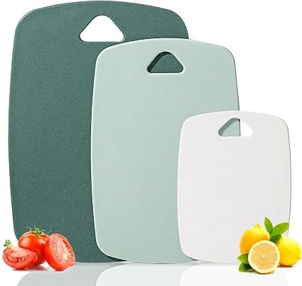 Rouceyxin Chopping Board Set, BPA Free Plastic Cutting Board, Dishwasher Safe Cutting Board, Chopping Boards for Kitchens Easy Hanging Set of 3 (Green)