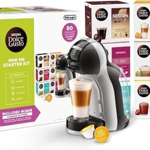 NESCAF? Dolce Gusto EDG155.BG Mini-Me Automatic Coffee Machine Black & Arctic Grey by De?Longhi - Starter Kit