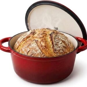 Kiangkiang Cast Iron Dutch Oven with Lid Pot 2L /Ø 20 CM Enameled, Non-Stick Enamel Stew Pot, Round Casserole Pot Compatible with All Stoves & Oven (Red)