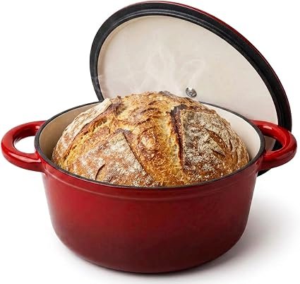 Kiangkiang Cast Iron Dutch Oven with Lid Pot 2L /Ø 20 CM Enameled, Non-Stick Enamel Stew Pot, Round Casserole Pot Compatible with All Stoves & Oven (Red)