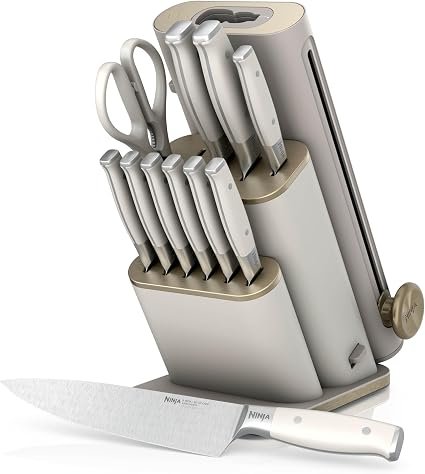Ninja StaySharp 13-Piece Knife Block Set, Stone Gold NK32013EUUKSD1 | Rust-Resistant German Stainless Steel, Includes Kitchen and Herb Scissors and...