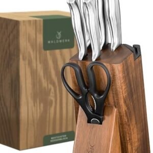 WALDWERK Knife Set - 7pcs Kitchen Knife Set with Block and Integrated Sharpener - Kitchen Knife Set - Knife Block Set - Kitchen Knifes - Kitchen Knives - Knife Block - Knife Set with Block