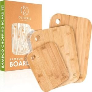 Oliver's Kitchen ยฎ 3 x Set of Wooden Chopping Boards - Different Sizes for Every Occasion - Beautifully Designed, Durable & Hard Wearing - 100%...