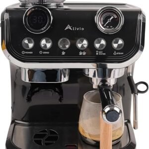 Alivio 2L Bean to Cup Coffee Machine, Automatic Coffee Maker with Grinder and Milk, Professional Espresso Cappuccino Maker for Office Home 1450W (Black)