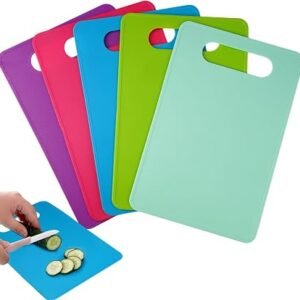 5 Set Plastic Chopping Boards, 29 x 19 cm Plastic Cutting Board with Hole | BPA Free Colored Chopping Boards for Kitchens, Dishwasher-Safe Separate Cutting...