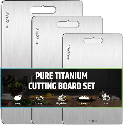 3Pcs Titanium Chopping Boards for Kitchen, Double-Sided Cutting Board Set | 304 Stainless Steel Cutting Boards, Double-Sided Cutting Board Food Grade for...