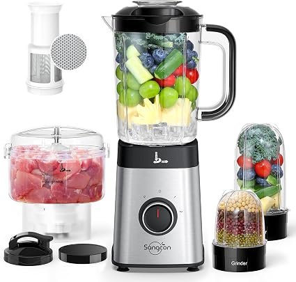 Sangcon 5 in 1 Blender & Food Processor Combo for Kitchen | Jug Blender for Shakes and Smoothies, 3 Speed Control with Pulse, 500W, For Ice, Fruit, Meat...