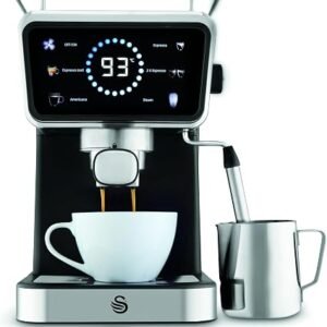 Swan Retro Pump Espresso Coffee Machine, Digital Smart Touch Display, 5 Pre-Sets, 20 Bar Pressure, Milk Frother for Latte and Cappuccino Drinks, 1 & 2-Shot Filters, 1.5 Litre, Black, SK22113BLK