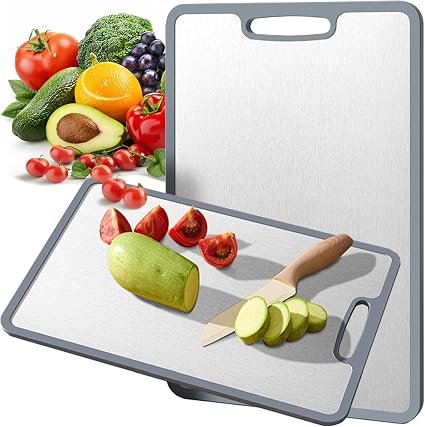 Titanium Chopping Board Double-Sided Non-Slip Silicone Edging Pure Titanium Cutting Boards for Kitchen - Double-Sided Dinner Plate – defrosting Tray...