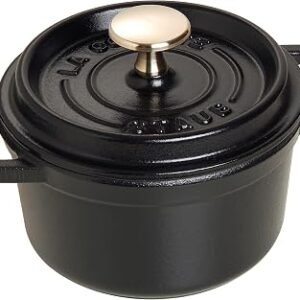 STAUB Cocotte, Cast Iron Casserole 14 cm, 0.8 L, Induction, Made in France | Aroma Rain Lid, Suitable for All Hob Types, Round, Black