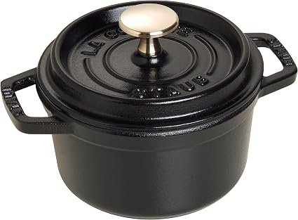 STAUB Cocotte, Cast Iron Casserole 14 cm, 0.8 L, Induction, Made in France | Aroma Rain Lid, Suitable for All Hob Types, Round, Black