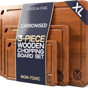 Deer & Oak 3-Piece Carbonised Bamboo Chopping Board Set, Pre-Oiled