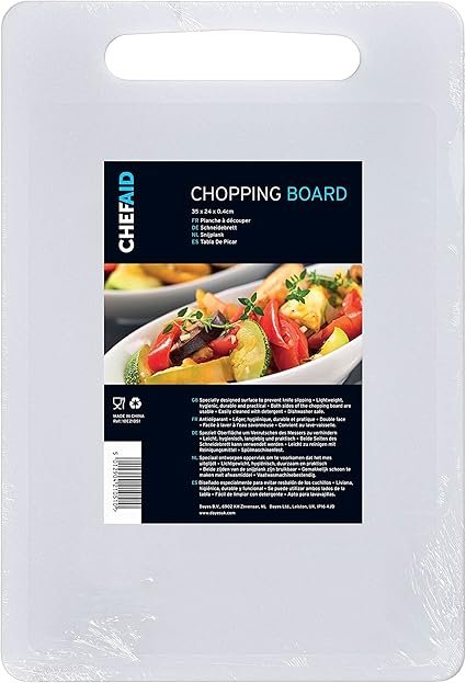 Chef Aid White Poly Chopping Board, Multipurpose Anti-Slip Surface, Easy Clean and Dishwasher Safe with Handle, 35 x 24cm, Other Colour Options Available.