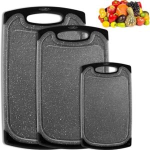 Rouceyxin Chopping Board Set, BPA Free Plastic Cutting Board, Dishwasher Safe Cutting Board, Chopping Boards for Kitchens Easy Hanging Set of 3 (Green)
