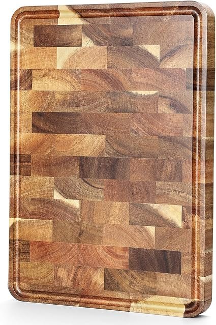XINZUO Acacia Wood Cutting Board for Kitchen End Grain (13.8''L x 9.8''W x 1''T)-Wooden Chopping Board Meat Cutting Board with...
