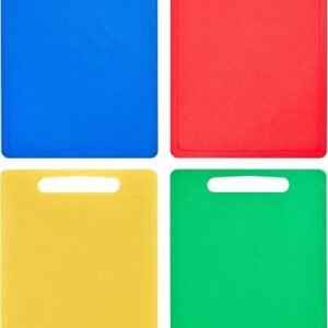Chef Aid Large Multi-Colour Chopping Board Set, Multipurpose Anti-Slip Surface, Easy to Clean and Dishwasher Safe with Handle, Pack of 4 Cutting Boards Each...