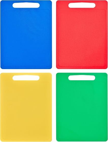 Chef Aid Large Multi-Colour Chopping Board Set, Multipurpose Anti-Slip Surface, Easy to Clean and Dishwasher Safe with Handle, Pack of 4 Cutting Boards Each...