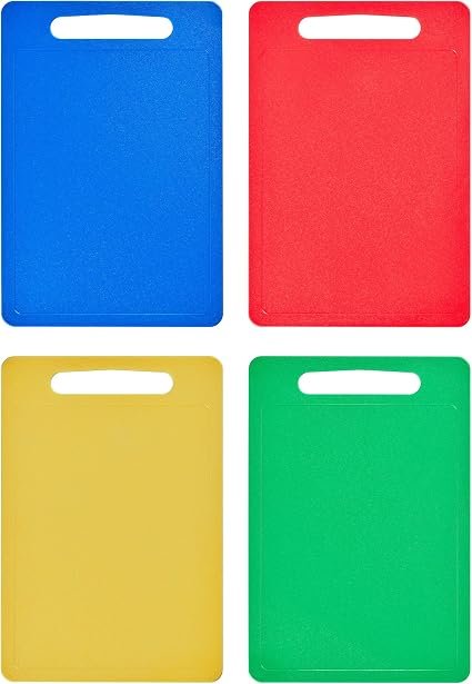 Chef Aid Multi Colour Chopping Board Set, Multipurpose Anti-Slip Surface, Easy to Clean and Dishwasher Safe with Handle, Pack of 4 Cutting Boards Each...